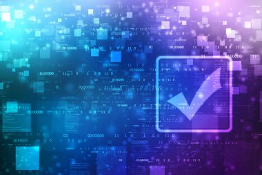Dijital arkaplanda işaretleme sembolü, Teknoloji soyut arkaplanı, Teknolojik Geleceği Kontrol İşaretleme Sembolleri