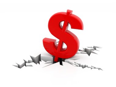 Finansal kriz konsepti, Ekonomik kriz. Dolar yere çakılıyor. 3d oluşturma