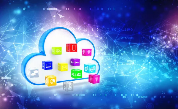 Koncepcja Renderowania Chmury Obliczeniowej Chmura Ikonami Mediów Społecznościowych Tle Technologii — Zdjęcie stockowe