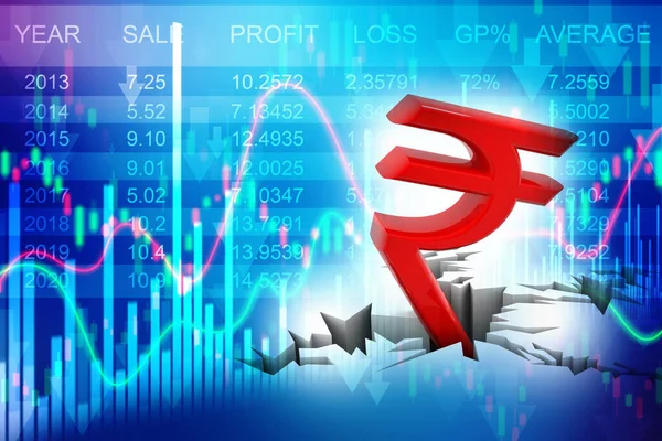 Indian Rupee Kriskoncept Red Indian Rupee Symbol Ner Till Marken — Stockfoto