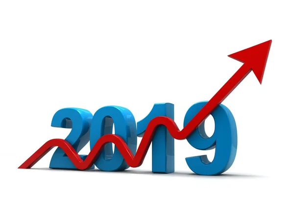 Crecimiento Financiero Económico 2019 Año Con Flecha Roja Alza Flecha — Foto de Stock