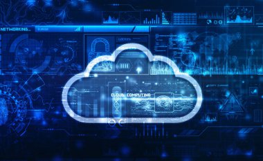 Bulut hesaplamasının 2d çizimi, Dijital Bulut hesaplama bulutu kavramı. Siber teknoloji, internet veri depolama, veritabanı ve mobil sunucu kavramı