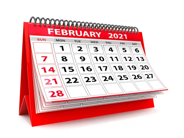 Desktop Kalender Februar 2021 Isoliert Auf Weißem Hintergrund Februar 2021 — Stockfoto