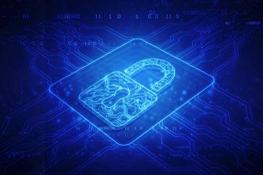 Dijital arka planda asma kilit kapatıldı. Teknoloji güvenlik kavramı. Modern güvenlik dijital arka planı. Kilit Koruma Sistemi, Siber Güvenlik ve Bilgi ve Ağ Koruması