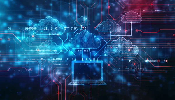 2d illustration of Cloud computing, Digital Cloud computing Concept background. Cyber technology, internet data storage, database and mobile server concept
