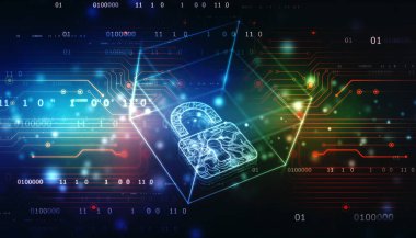 Dijital arka planda asma kilit kapatıldı. Teknoloji güvenlik kavramı. Modern güvenlik dijital arka planı. Kilit Koruma Sistemi, Siber Teknoloji Güvenliği, Ağ Koruma Arka plan Tasarımı