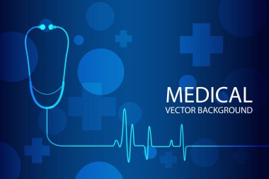 Tıbbi soyut geçmiş, ecg geçmişi, tıbbi teknoloji geçmişinde steteskop. Vektör illüstrasyonu