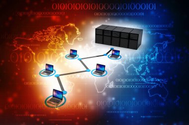 Bilgisayar ağı, Küresel İnternet bağlantısı kavramı. 3d oluşturma 