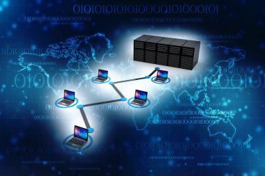 Bilgisayar ağı, Küresel İnternet bağlantısı kavramı. 3d oluşturma 