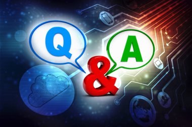 Soru ve Cevap Kabarcık Sohbeti, q ve bir konsept 3d illüstrasyon