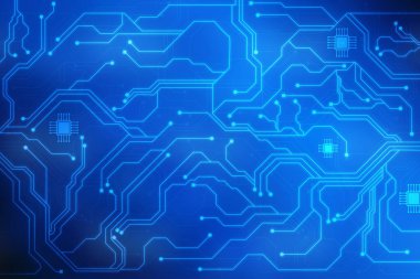 İkili kodlu soyut fütüristik devre kartı illüstrasyonu, çeşitli teknoloji elementleri içeren devre kartı. Teknoloji arka planı için devre kartı deseni