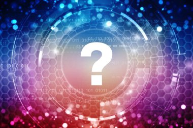 2d illüstrasyon soru işareti, Teknoloji soyut arkaplan, düşünme kavramı