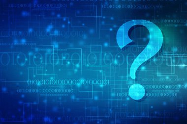 2d illüstrasyon soru işareti, Teknoloji soyut arkaplan, düşünme kavramı