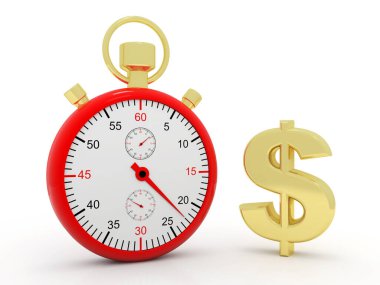 Beyaz arka planda Dollar, Dollar in Crisis Concept ile izlemeyi bırak. 3d oluşturma