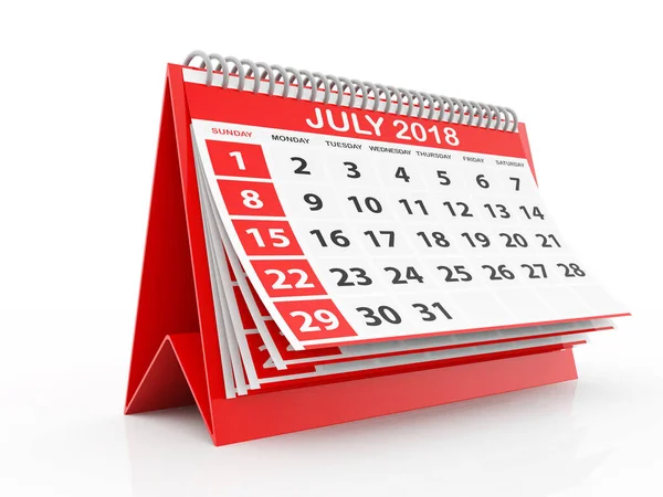 Calendário Ano 2018 Calendário Julho Fundo Branco Renderização — Fotografia de Stock