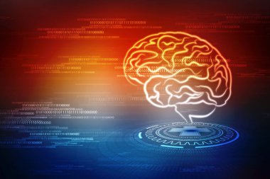 İnsan beyni 2d çizimi, insan beyin yapısının dijital illüstrasyonu, yaratıcı beyin konsepti, düşünme kavramı, yenilik arka planı.