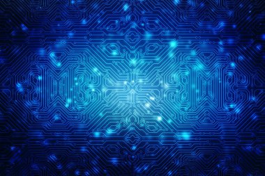 Soyut fütüristik devre kartı illüstrasyonu, içinde çeşitli teknoloji elementleri olan devre kartı. Soyut Fütürist Teknoloji Çizgileri 