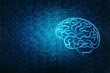 İnsan beyni 2d çizimi, insan beyin yapısının dijital illüstrasyonu, yaratıcı beyin konsepti, düşünme kavramı, yenilik arka planı.