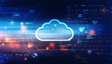 Bulut hesaplamasının 2d çizimi, Dijital Bulut hesaplama kavramı. Siber teknoloji, internet veri depolama, veritabanı ve mobil sunucu kavramı