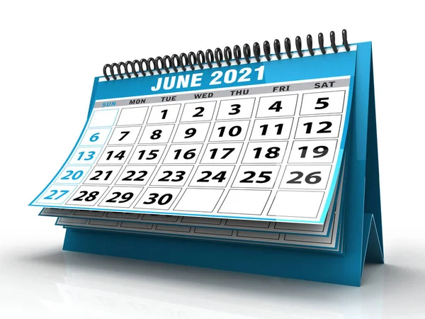 Desktop Calendar Ιούνιος 2021 Απομονωμένο Λευκό Φόντο Ιούνιος 2021 Spiral — Φωτογραφία Αρχείου