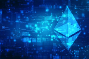 Kripto para birimi ethereum dijital para ve küresel ağ bağlantısı soyut arkaplan tasarımı