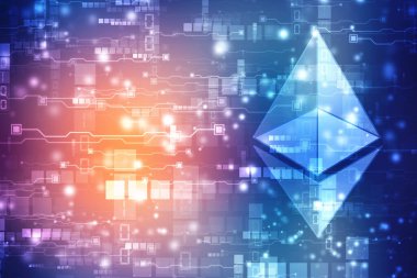 Kripto para birimi ethereum dijital para ve küresel ağ bağlantısı soyut arkaplan tasarımı