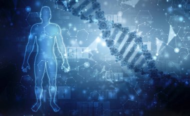 DNA molekülünün insan vücudunun soyut modeli, Tıbbi Soyut Arkaplan