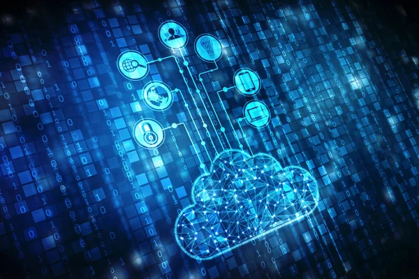 2d illustration of Cloud computing, Digital Cloud computing Concept background. Cyber technology, internet data storage, database and mobile server concept