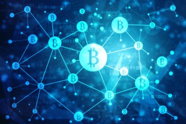 Küresel Soyut Bitcoin Kripto Para Birimi Engelleme Teknolojisi Dünya Haritası Çizimi