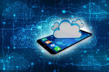 3d oluşturma Bulut hesaplama kavramı, Bulut İnternet teknolojisi kavramı arka plan, Bulut hesaplama ve ağ veri depolama kavramı