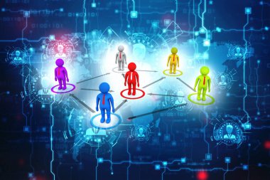 Business Network Concept Background, Social Networks ve etkileşim konsepti. Karışık medya, sosyal bağlantı ve ağ konsepti. 3d hazırlayıcı
