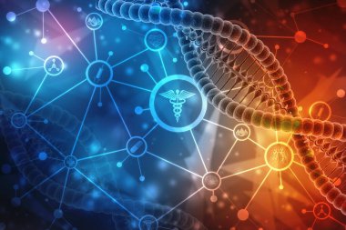 DNA yapısına sahip biyokimya kavramı beyaz arka planda izole edilmiş, tıp bilimi geçmişi. 3d oluşturma