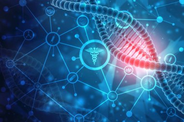 DNA yapısına sahip biyokimya kavramı beyaz arka planda izole edilmiş, tıp bilimi geçmişi. 3d oluşturma