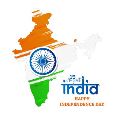 Ashoka tekerleği ile Hint Bağımsızlık Günü konsepti. 15 Ağustos Hindistan Üç renkli Bağımsızlık Günü 'nüz kutlu olsun. Vektör İllüstrasyonu