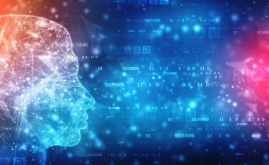 Yapay Zeka zihin konsepti, Yaratıcı Beyin, Zihin Kavramı, Gelecek Teknolojisi web geçmişi, İnovasyon geçmişi. Devre Çizgileri olan insan kafası ana hatları