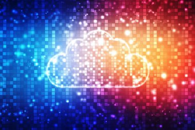 Bulut hesaplamasının 2d çizimi, Dijital Bulut hesaplama kavramı. Siber teknoloji, internet veri depolama, veritabanı ve mobil sunucu kavramı