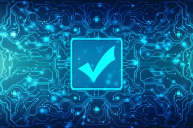 Dijital arkaplanda işaretleme sembolü, Teknoloji soyut arkaplanı, Teknolojik Geleceği Kontrol İşaretleme Sembolü