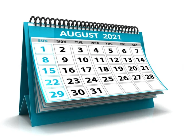 Desktop Calendar August 2021 Isolated White Background August 2021 Spiral — Fotografia de Stock