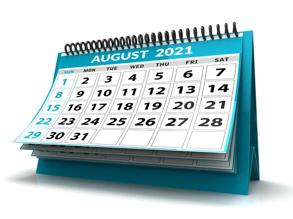 Desktop Calendar August 2021 Isolated White Background August 2021 Spiral — Stockfoto