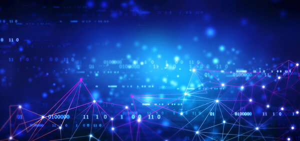 Интернет-соединение с бинарными кодами. Технологический фон с соединительными точками и линиями. Футуристическая концепция