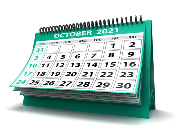 Desktop Kalender Oktober 2021 Isoliert Auf Weißem Hintergrund Oktober 2021 — Stockfoto