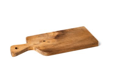 Saplı tahta kesme tahtası ve asılı bir delik. izole