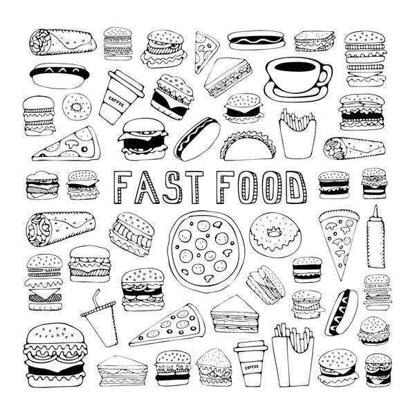 Fast food karalama seti — Stok Vektör