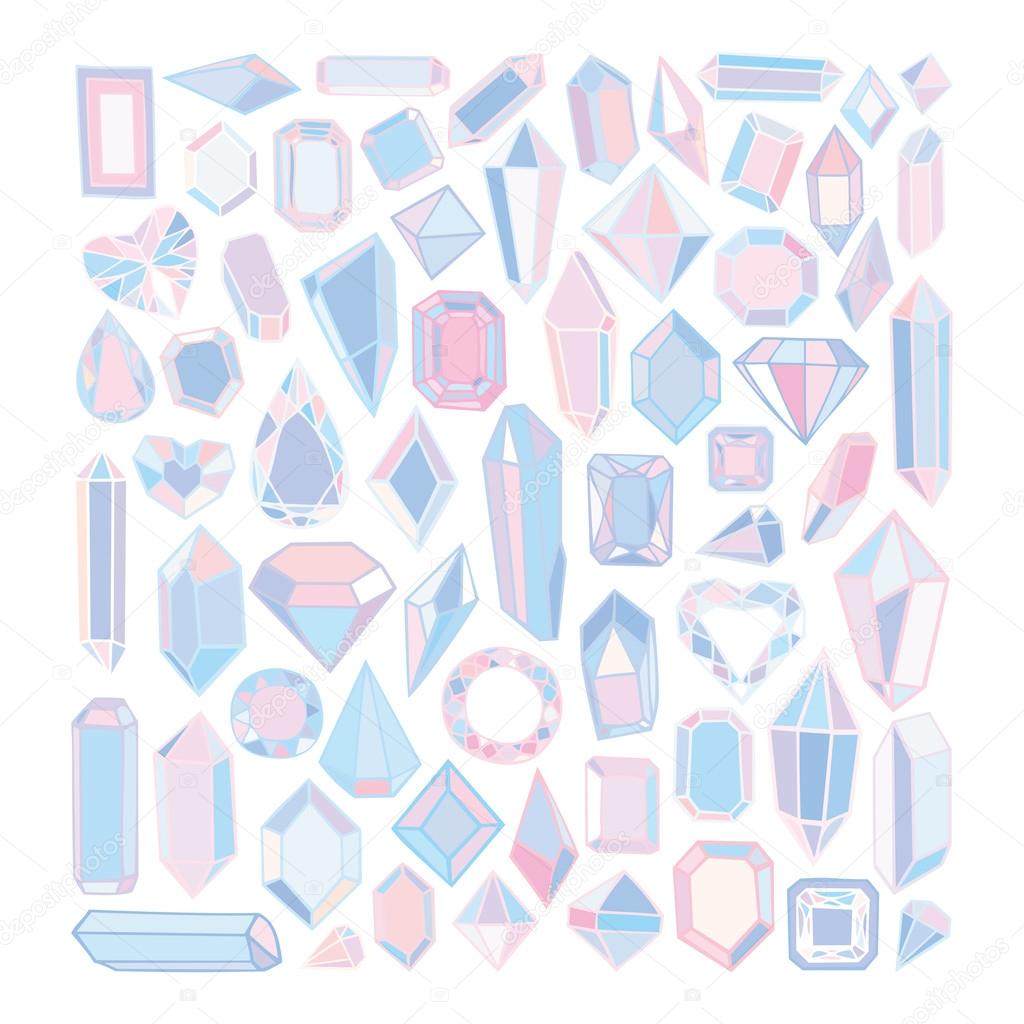 Vector hand drawn modern set of crystals, precious stones, diamonds. Trendy hipster elements for labels, logos, badges design.