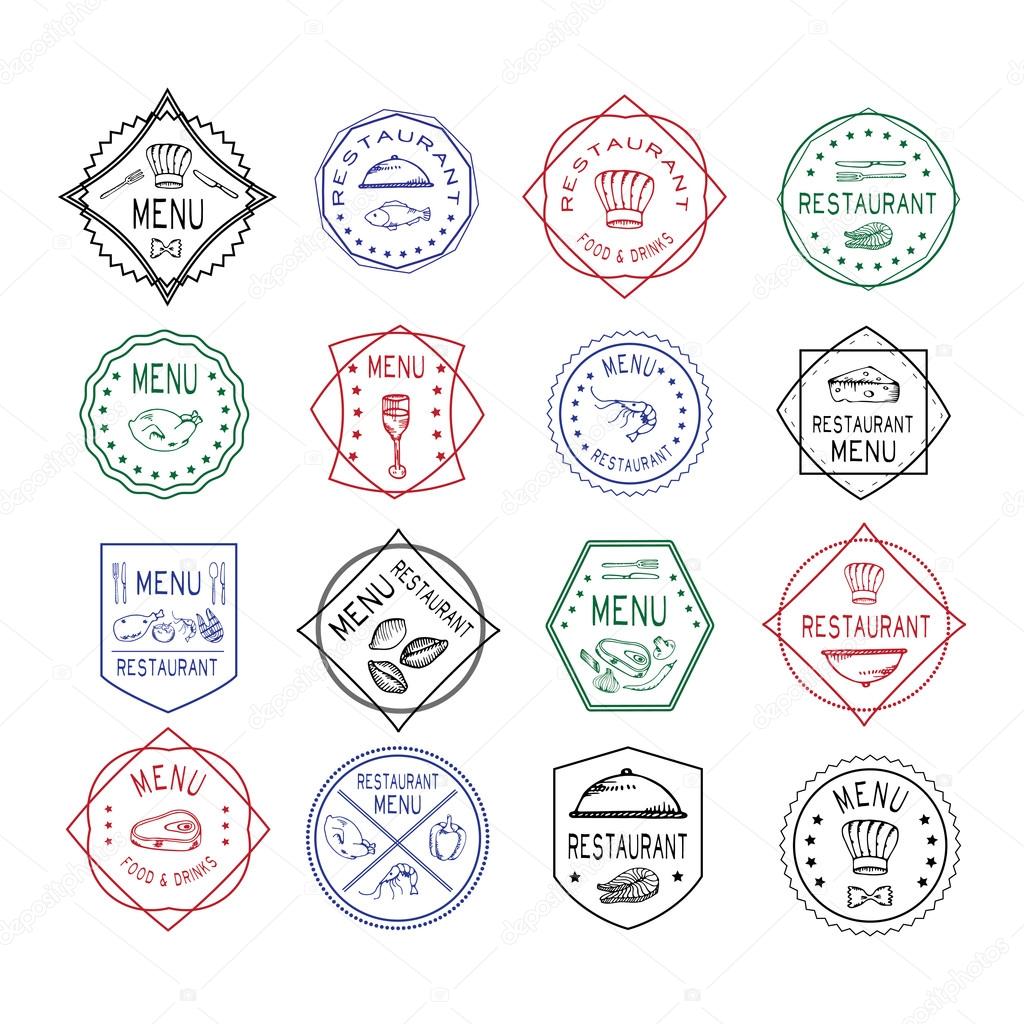Vintage set of restaurant signs, symbols, logo elements and icons. Calligraphy decorations collection for restaurant menu. Set of Doodle logos for restaurants