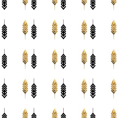 Seamless pattern with gold feathers