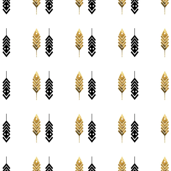 Seamless pattern with gold feathers — 스톡 벡터