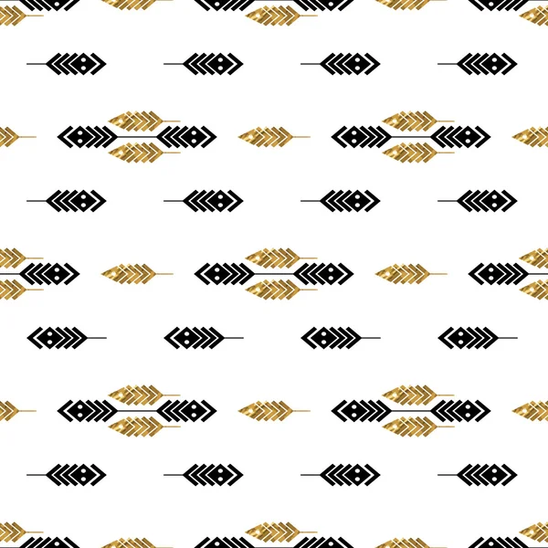 Seamless pattern with gold feathers — 스톡 벡터