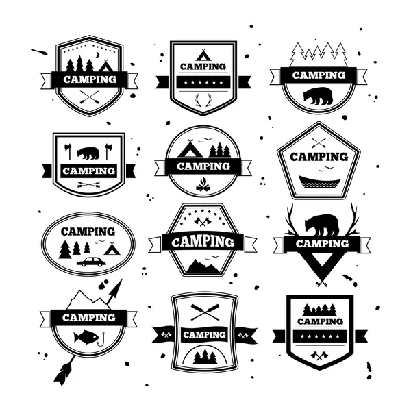 Ensemble de logos vintage de camping et d'activités de plein air — Image vectorielle