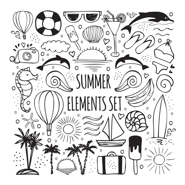 Summer hand drawn set of elements for logos design — Stock Vector